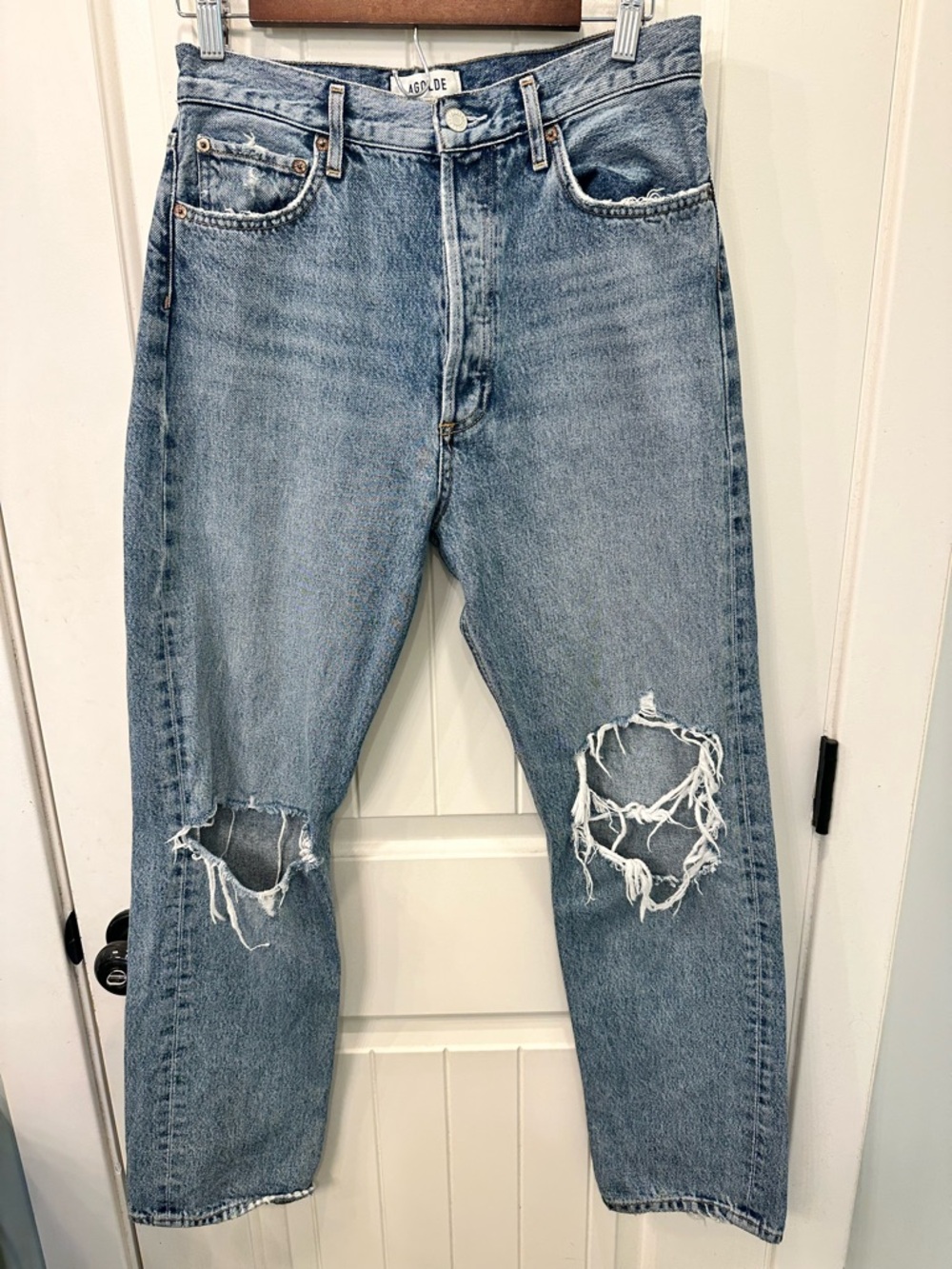 AGOLDE 90s Pinch Waist High Rise Straight Distressed Jeans 28